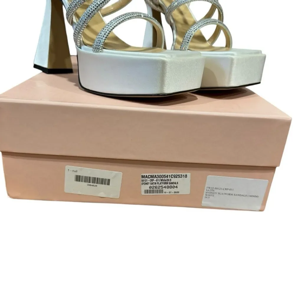 Revolve Mach & Mach White Sydney Embellished Satin Platform Sandals size 39.5